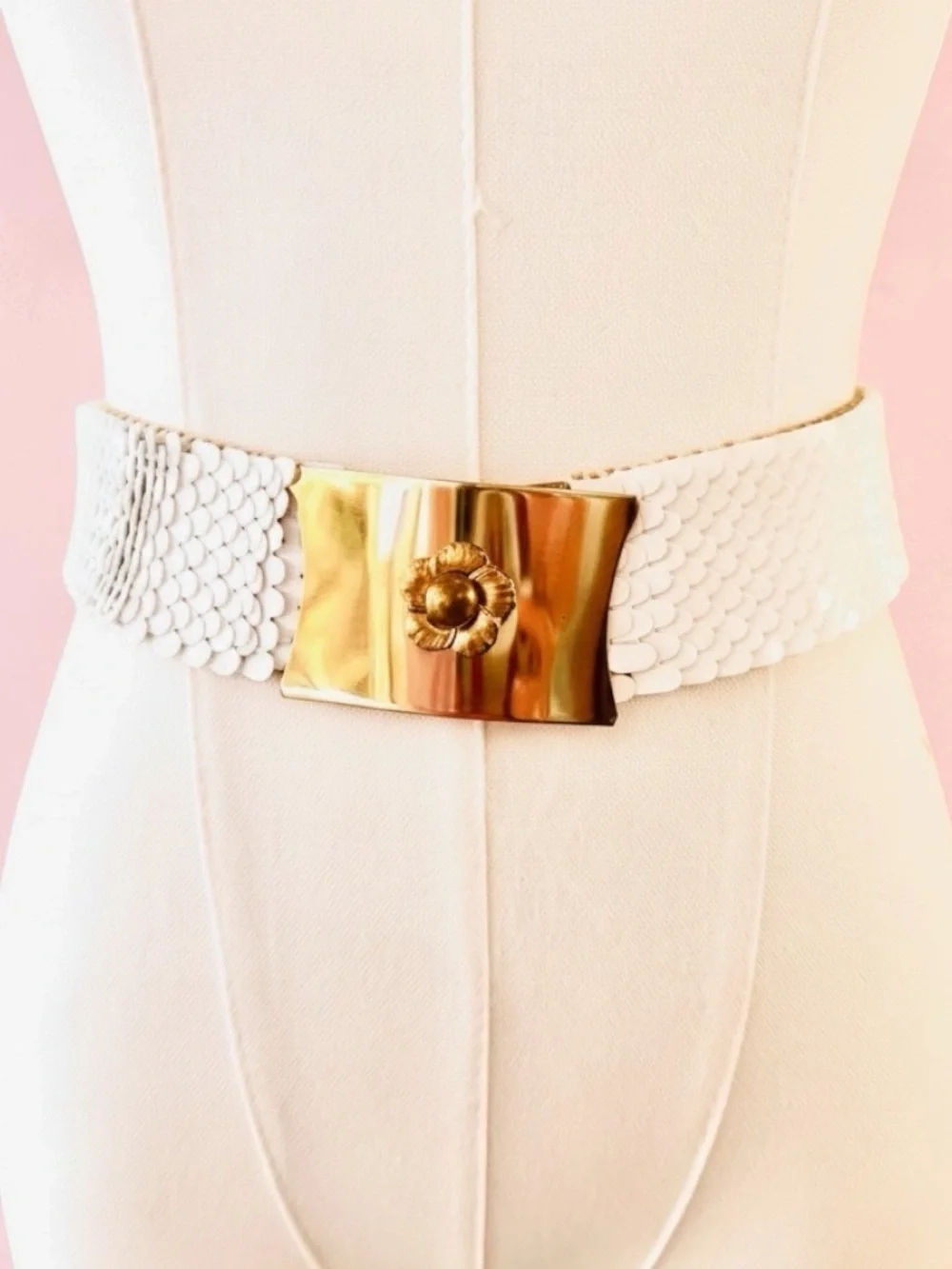 80’s Elastic Belt Signed Harwill NYC white fish scale belt